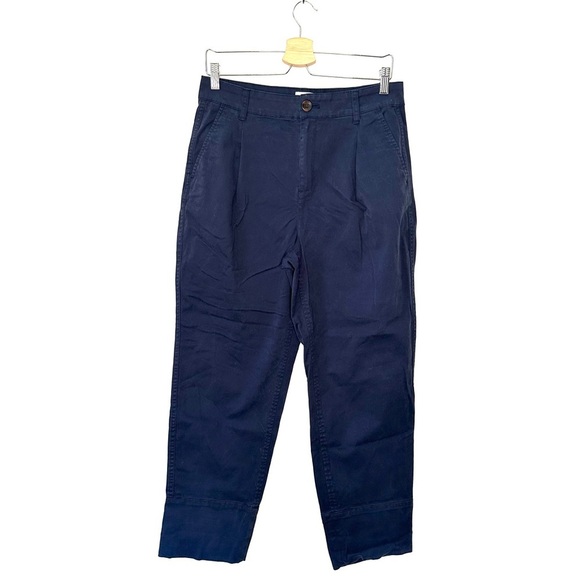 J. Crew | Navy Blue Pleated Cropped Straight Chino Pant  Size 8 - Picture 1 of 8